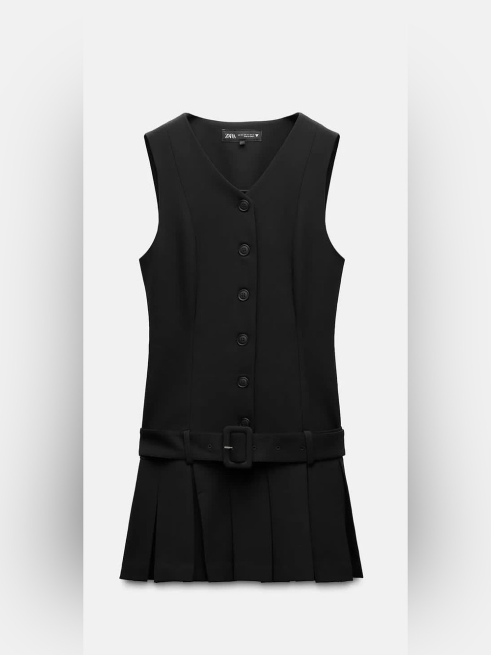 Zara Black Sleeveless Button-Front Belted Midi Dress